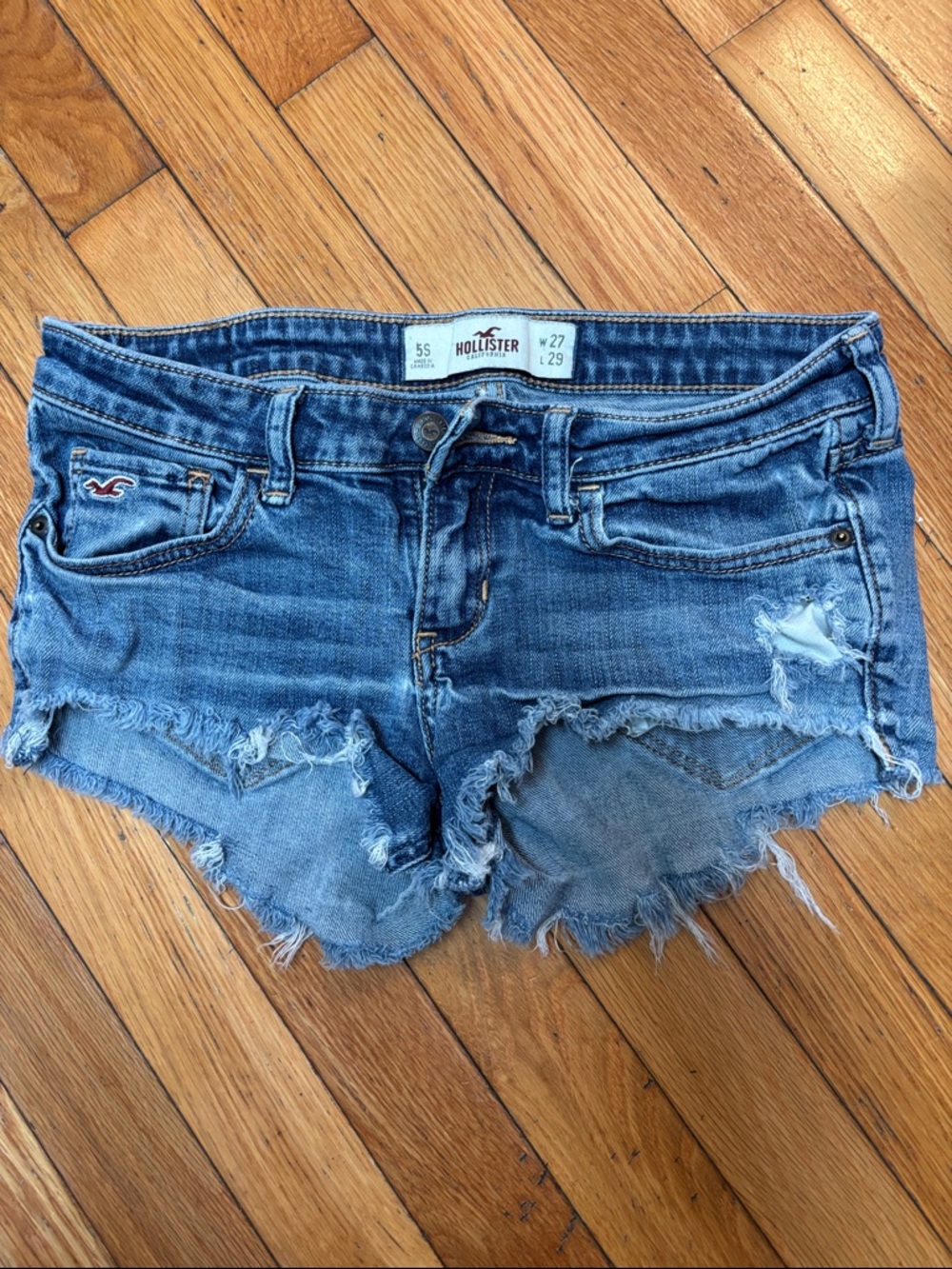 Hollister Women's Frayed Distressed Cut-Off Denim Shorts - Medium Blue